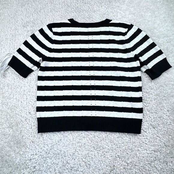 Cabi Runaway Pullover Striped Knit Short Sleeve Lace Up Sweater - Picture 3 of 8